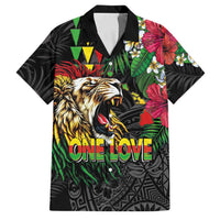 Hawaiian One Love Family Matching Mermaid Dress and Hawaiian Shirt Reggae Lion Tropical Plants and Kakau with Tribal Pattern LT03 Dad's Shirt - Short Sleeve Black - Polynesian Pride