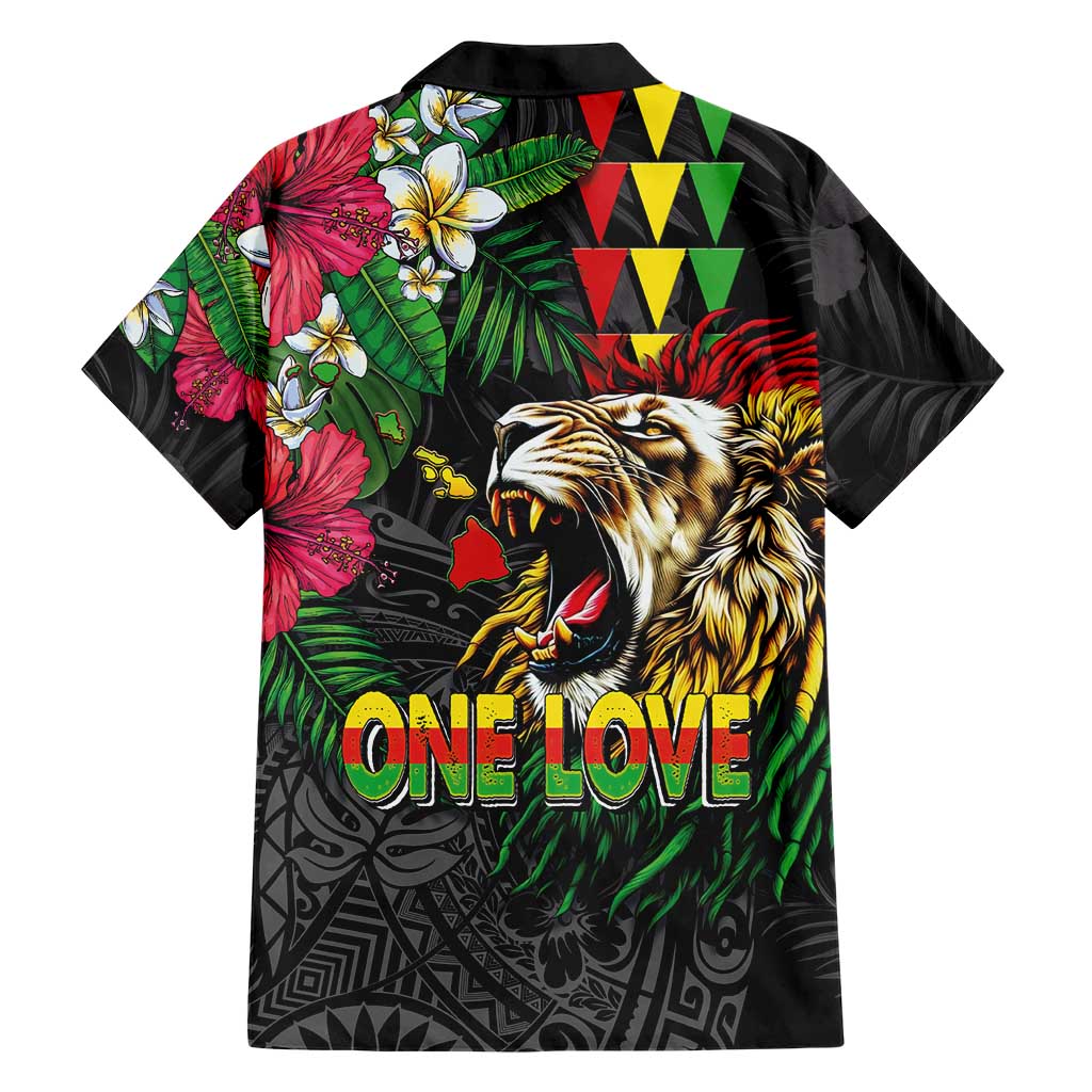 Hawaiian One Love Family Matching Off Shoulder Maxi Dress and Hawaiian Shirt Reggae Lion Tropical Plants and Kakau with Tribal Pattern LT03 - Polynesian Pride