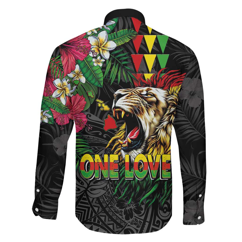 Hawaiian One Love Family Matching Off Shoulder Maxi Dress and Hawaiian Shirt Reggae Lion Tropical Plants and Kakau with Tribal Pattern LT03 - Polynesian Pride