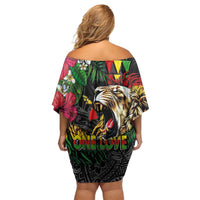 Hawaiian One Love Family Matching Off Shoulder Short Dress and Hawaiian Shirt Reggae Lion Tropical Plants and Kakau with Tribal Pattern LT03 - Polynesian Pride