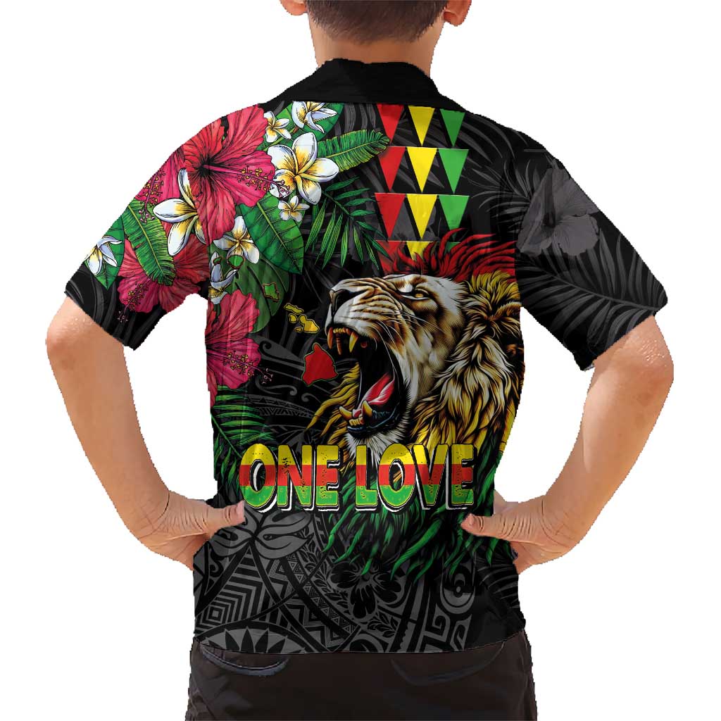 Hawaiian One Love Family Matching Summer Maxi Dress and Hawaiian Shirt Reggae Lion Tropical Plants and Kakau with Tribal Pattern LT03 - Polynesian Pride
