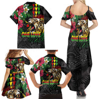Hawaiian One Love Family Matching Summer Maxi Dress and Hawaiian Shirt Reggae Lion Tropical Plants and Kakau with Tribal Pattern LT03 - Polynesian Pride