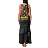 Hawaiian One Love Family Matching Tank Maxi Dress and Hawaiian Shirt Reggae Lion Tropical Plants and Kakau with Tribal Pattern LT03 - Polynesian Pride