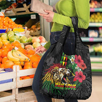 Hawaiian One Love Grocery Bag Reggae Lion Tropical Plants and Kakau with Tribal Pattern
