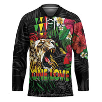 Hawaiian One Love Hockey Jersey Reggae Lion Tropical Plants and Kakau with Tribal Pattern