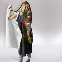 Hawaiian One Love Hooded Blanket Reggae Lion Tropical Plants and Kakau with Tribal Pattern