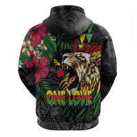 Hawaiian One Love Hoodie Reggae Lion Tropical Plants and Kakau with Tribal Pattern