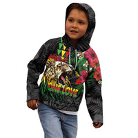 Hawaiian One Love Kid Hoodie Reggae Lion Tropical Plants and Kakau with Tribal Pattern