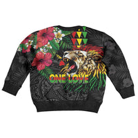 Hawaiian One Love Kid Ugly Christmas Sweater Reggae Lion Tropical Plants and Kakau with Tribal Pattern