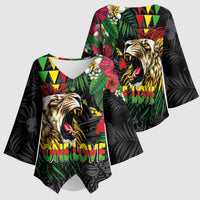 Hawaiian One Love Kimono Sleeve Blouse Reggae Lion Tropical Plants and Kakau with Tribal Pattern