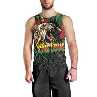 Hawaiian One Love Men Tank Top Reggae Lion Tropical Plants and Kakau with Tribal Pattern