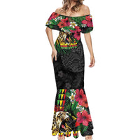 Hawaiian One Love Mermaid Dress Reggae Lion Tropical Plants and Kakau with Tribal Pattern