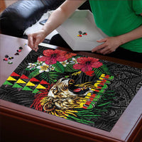 Hawaiian One Love Puzzle Reggae Lion Tropical Plants and Kakau with Tribal Pattern