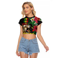 Hawaiian One Love Raglan Cropped T Shirt Reggae Lion Tropical Plants and Kakau with Tribal Pattern
