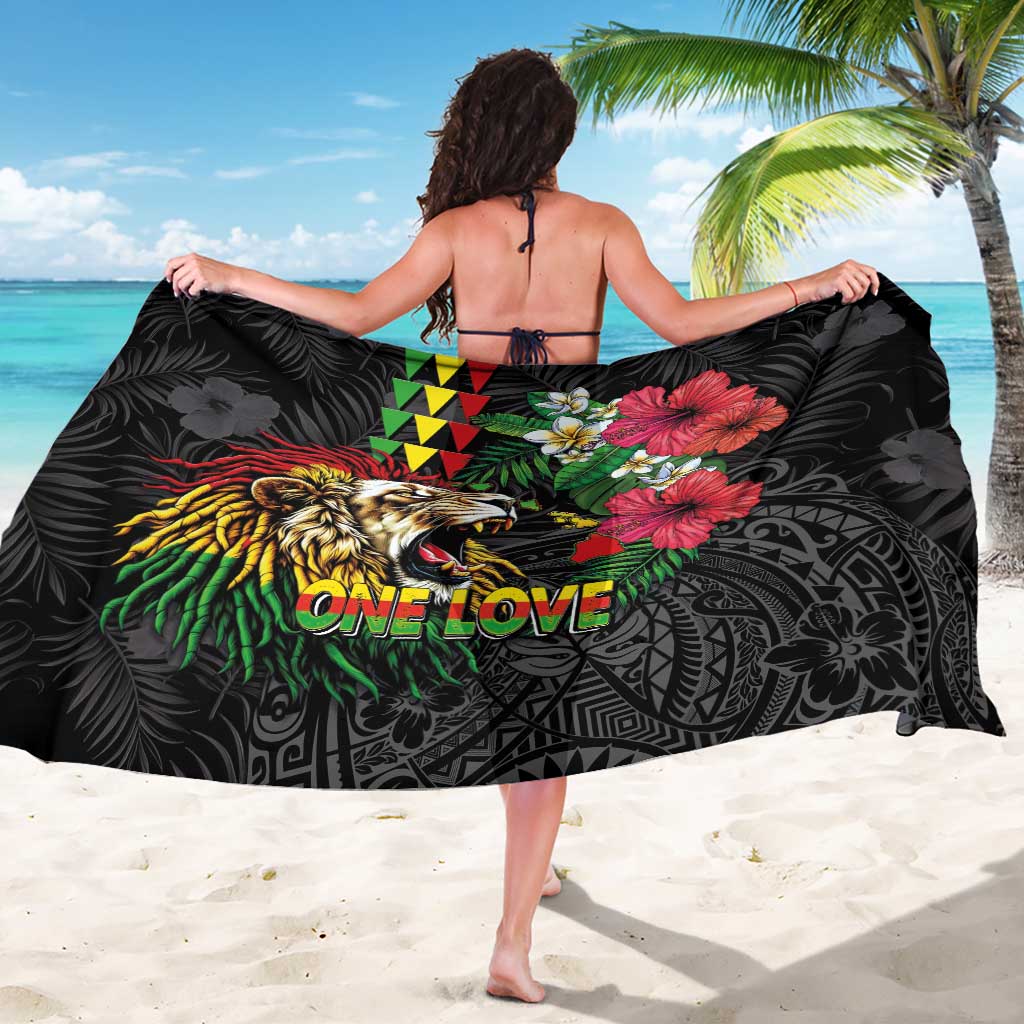 Hawaiian One Love Sarong Reggae Lion Tropical Plants and Kakau with Tribal Pattern