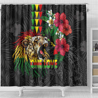 Hawaiian One Love Shower Curtain Reggae Lion Tropical Plants and Kakau with Tribal Pattern