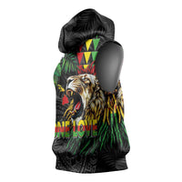 Hawaiian One Love Sleeveless Hoodie Reggae Lion Tropical Plants and Kakau with Tribal Pattern