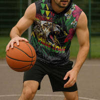 Hawaiian One Love Sleeveless Hoodie Reggae Lion Tropical Plants and Kakau with Tribal Pattern