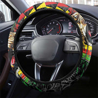 Hawaiian One Love Steering Wheel Cover Reggae Lion Tropical Plants and Kakau with Tribal Pattern