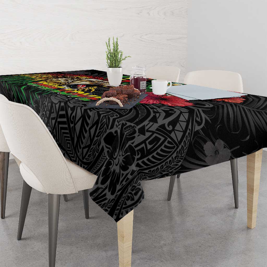 Hawaiian One Love Tablecloth Reggae Lion Tropical Plants and Kakau with Tribal Pattern
