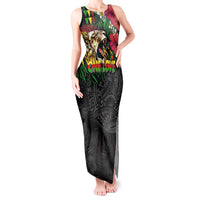 Hawaiian One Love Tank Maxi Dress Reggae Lion Tropical Plants and Kakau with Tribal Pattern