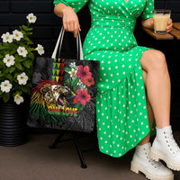 Hawaiian One Love Tote Bag Reggae Lion Tropical Plants and Kakau with Tribal Pattern