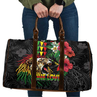 Hawaiian One Love Travel Bag Reggae Lion Tropical Plants and Kakau with Tribal Pattern