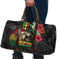 Hawaiian One Love Travel Bag Reggae Lion Tropical Plants and Kakau with Tribal Pattern