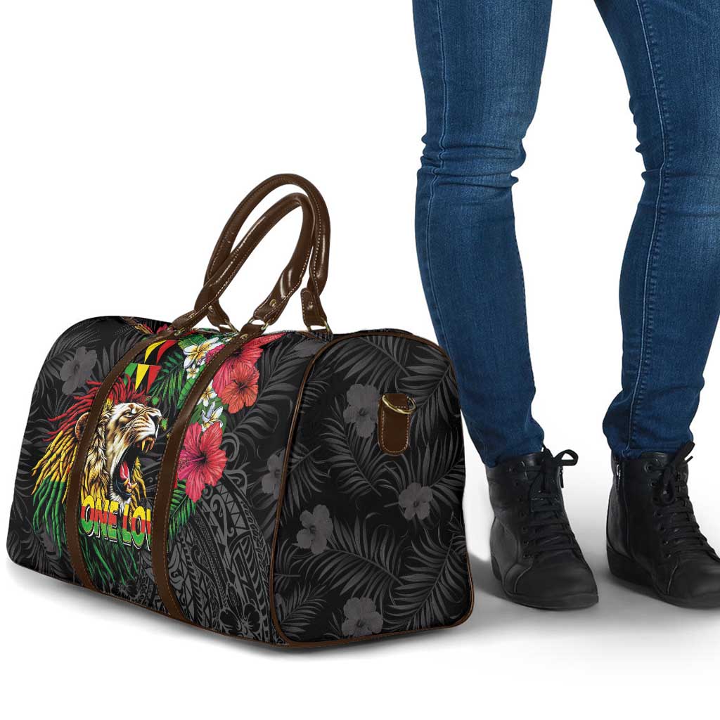 Hawaiian One Love Travel Bag Reggae Lion Tropical Plants and Kakau with Tribal Pattern