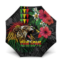 Hawaiian One Love Umbrella Reggae Lion Tropical Plants and Kakau with Tribal Pattern