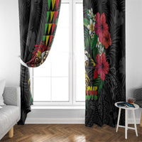 Hawaiian One Love Window Curtain Reggae Lion Tropical Plants and Kakau with Tribal Pattern