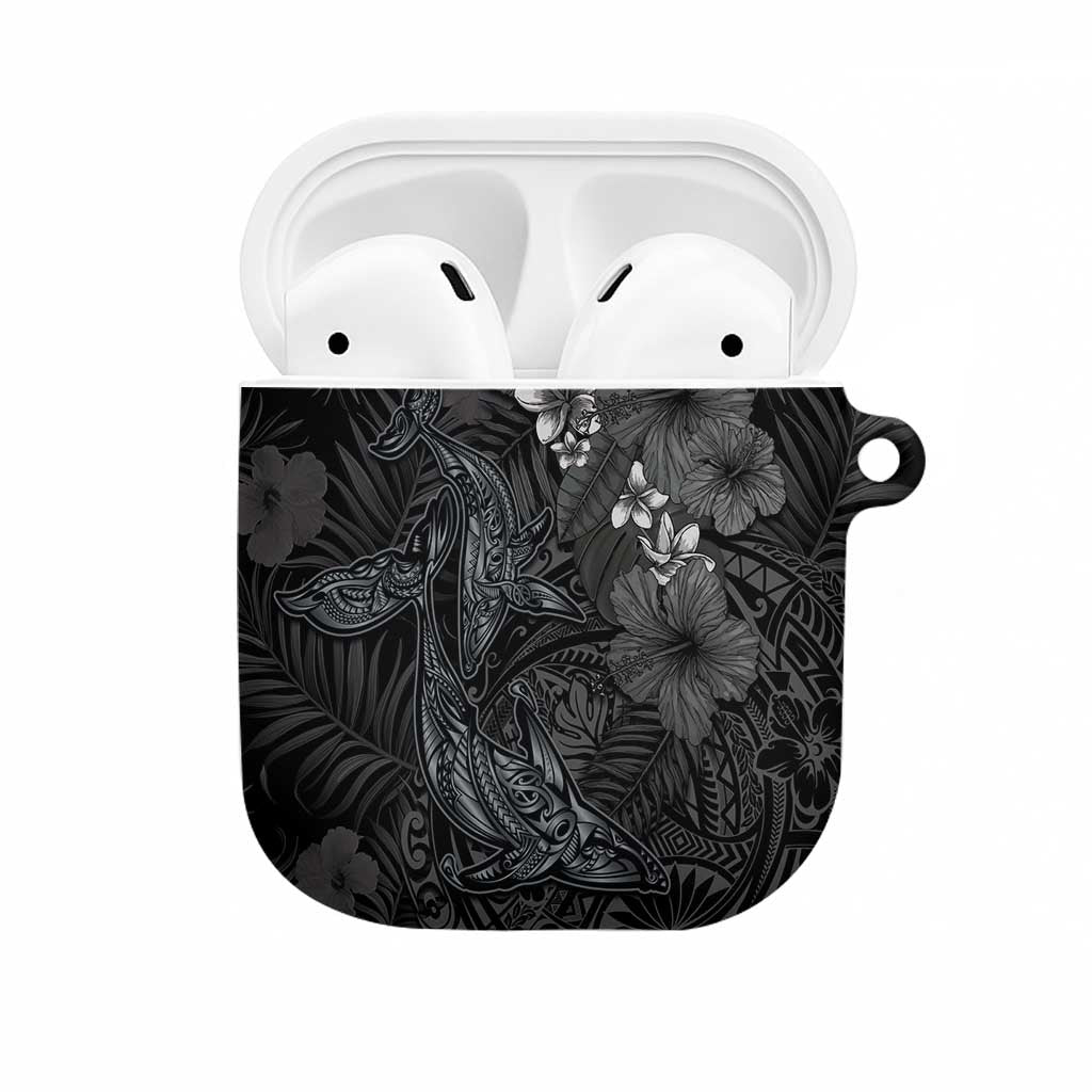 Hawaiian Tropical Plants and Tribal Whales AirPods Case Polynesian Art Tattoo Grayscale