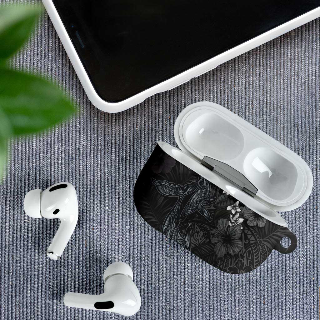 Hawaiian Tropical Plants and Tribal Whales AirPods Case Polynesian Art Tattoo Grayscale