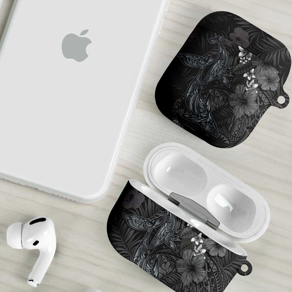 Hawaiian Tropical Plants and Tribal Whales AirPods Case Polynesian Art Tattoo Grayscale