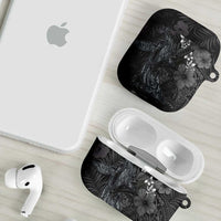 Hawaiian Tropical Plants and Tribal Whales AirPods Case Polynesian Art Tattoo Grayscale