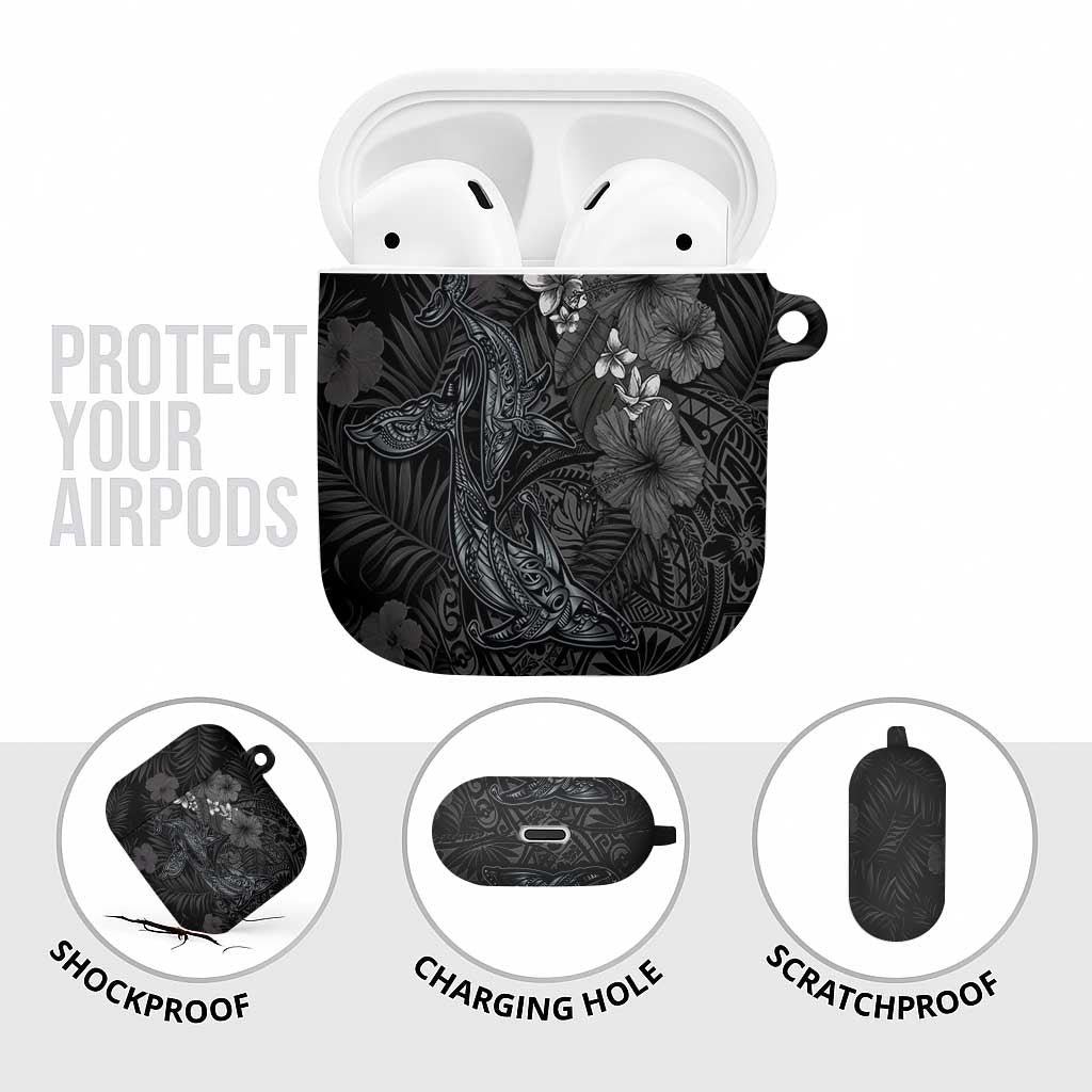 Hawaiian Tropical Plants and Tribal Whales AirPods Case Polynesian Art Tattoo Grayscale