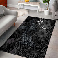 Hawaiian Tropical Plants and Tribal Whales Area Rug Polynesian Art Tattoo Grayscale