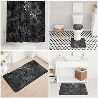 Hawaiian Tropical Plants and Tribal Whales Bathroom Set Polynesian Art Tattoo Grayscale