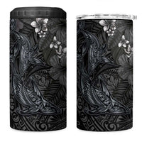 Hawaiian Tropical Plants and Tribal Whales 4 in 1 Can Cooler Tumbler Polynesian Art Tattoo Grayscale LT03 One Size: 16 oz Black - Polynesian Pride