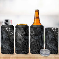 Hawaiian Tropical Plants and Tribal Whales 4 in 1 Can Cooler Tumbler Polynesian Art Tattoo Grayscale LT03 - Polynesian Pride