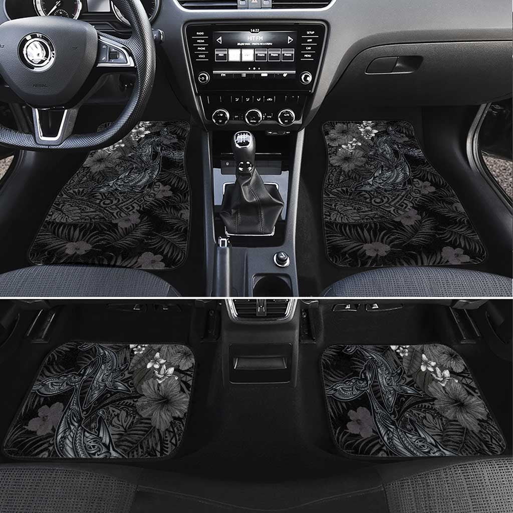 Hawaiian Tropical Plants and Tribal Whales Car Mats Polynesian Art Tattoo Grayscale