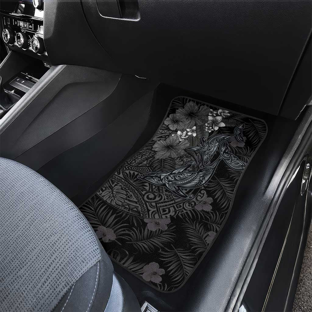 Hawaiian Tropical Plants and Tribal Whales Car Mats Polynesian Art Tattoo Grayscale