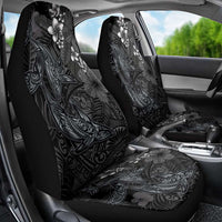 Hawaiian Tropical Plants and Tribal Whales Car Seat Cover Polynesian Art Tattoo Grayscale