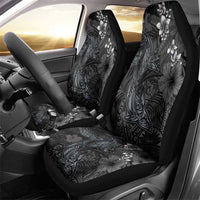 Hawaiian Tropical Plants and Tribal Whales Car Seat Cover Polynesian Art Tattoo Grayscale