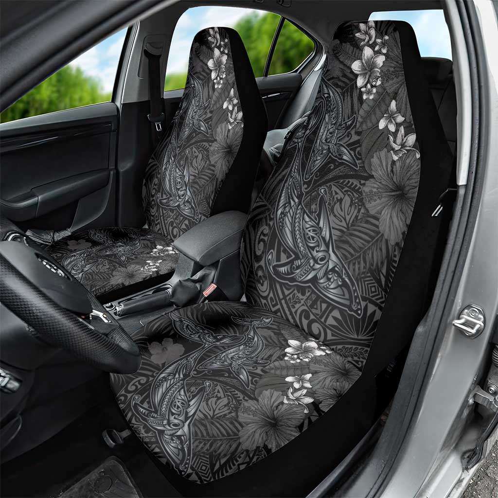 Hawaiian Tropical Plants and Tribal Whales Car Seat Cover Polynesian Art Tattoo Grayscale