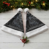 Hawaiian Tropical Plants and Tribal Whales Christmas Santa Hat Polynesian Art Tattoo Grayscale