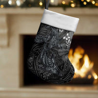 Hawaiian Tropical Plants and Tribal Whales Christmas Stocking Polynesian Art Tattoo Grayscale