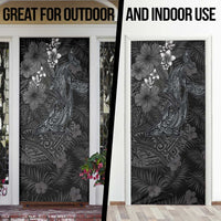 Hawaiian Tropical Plants and Tribal Whales Door Cover Polynesian Art Tattoo Grayscale