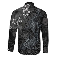 Hawaiian Tropical Plants and Tribal Whales Family Matching Puletasi and Hawaiian Shirt Polynesian Art Tattoo Grayscale LT03 - Polynesian Pride