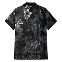 Hawaiian Tropical Plants and Tribal Whales Family Matching Tank Maxi Dress and Hawaiian Shirt Polynesian Art Tattoo Grayscale LT03 - Polynesian Pride